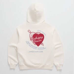 Madhappy Cream Hoodie with Red Heart Graphic and Blue Text